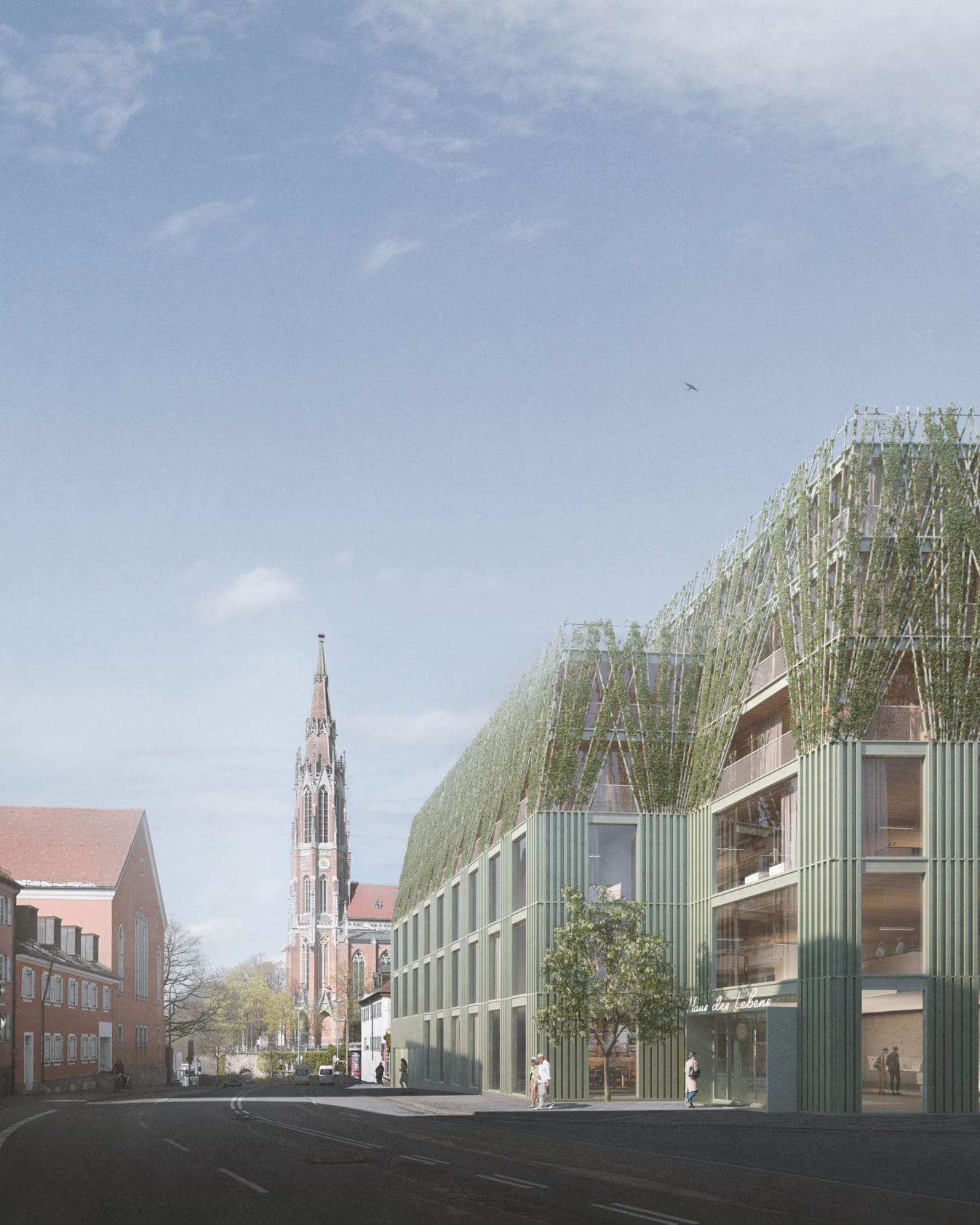 Geplanter Neubau des HospizHauses des Lebens mit begrünter Fassade in München-Giesing